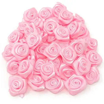 100шт Розово 25 мм Ployester Лента Рози Цветя, Декоративни Булчински Букет от Изкуствени Цветя Украса Украса