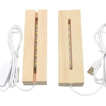 2 Опаковки 6-инчов правоъгълен led дисплей с подсветка, Дървена поставка с подсветка за кристалния дисплей Glass Art (Топла светлина)