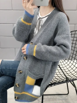 2019 новият есенен женски пуловер, жилетка, модерен случайни вязаный жилетка с Дълъг ръкав, яке, без джоб, дамски пуловер, палто
