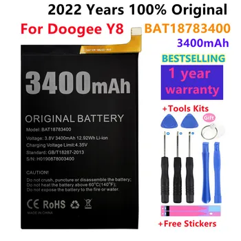 2022 Година 100% Оригинал За Doogee Y8 Сменяеми Батерии Литиево полимерни BAT18783400 3400 mah Тествани + Инструменти за ремонт