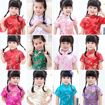 24 Цвят На Китайската Традиционна Облекло Cheongsams Цвете Qipao Рокля За Момиче С Бродерия И Принтом Къс Ръкав Детска Гореща Разпродажба