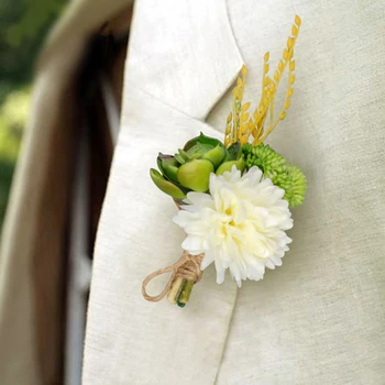 4шт! бял + зелен цвят изкуствен сочни цветя на сватбата Младоженецът boutonniere сватбата булката Гост корсаж за сватбени партита