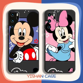 Disney Minnie и Мики двойка Калъф За Телефон Huawei P10 P20 P30 P40 P50 Pro Lite 2019 Plus Lite E Черен Калъф с мека Облегалка