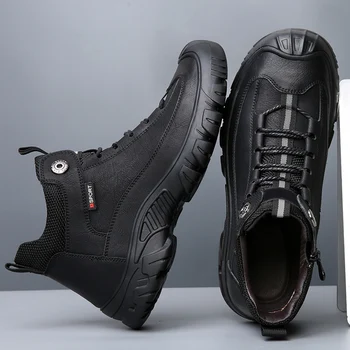 Fujeak/Модни Мъжки Обувки на Платформа, Черни Тактически Обувки, Мъжки Зимни Работни Ботильоны Гумени Подметки, Дизайнерски Ботуши