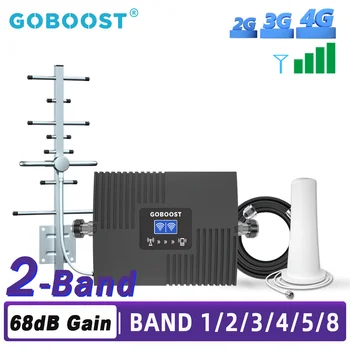 GOBOOST 2G, 3G, 4G Ретранслатор 2-Лентов 4G LTE Усилвател на сигнала 900 1800 2100 GSM 850 1900 Усилвател на сигнала на мобилната мрежа на мобилен оператор Комплект