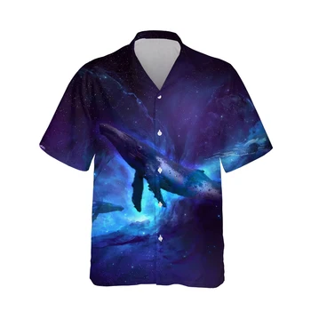 Jumeast 3d Фентъзи С Принтом Кит Хавайски Аниме Тениска За Мъже Къс Ръкав Harajuku Море Небето Облаци Ризи за Мъже Ежедневното Свободни Топове