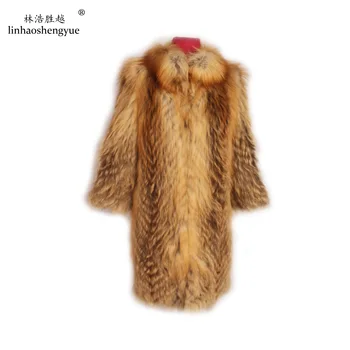 Linhaoshengyue Fox Плюс Дълго Палто с кожа от 90 см, Палто От естествена Кожа на Червената Лисица, Зимни Дамски Топло