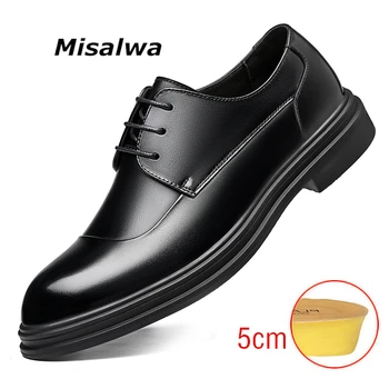 Misalwa 5 см Кожени Мъжки Официални Обувки с Асансьор Сватбени Бизнес Оксфордские обувки, Увеличаване на Растежа, Обувки с Асансьор Невидим по-Горе