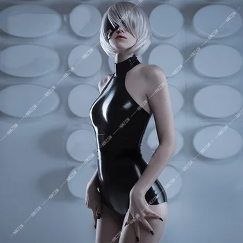 NieR: Automata 2b cosplay Латексово рокля от лачена кожа рокля за парти на Хелоуин секси рокля