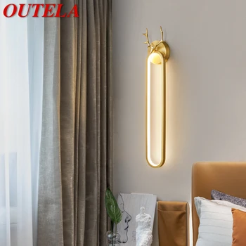 OUTELA Модерен Златен Месинг, с монтиран на стената Лампа LED 3 Цвята Само Мед Творчески Вътрешен Стенен монтаж Лампа за Дома, Легла, Всекидневна