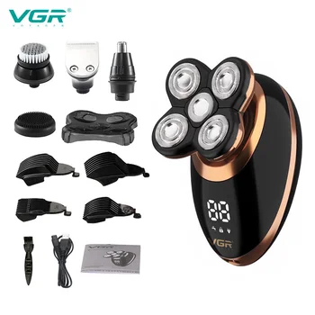 VGR 5 В 1 USB Акумулаторна tondeuse barbe Мъжки Миещи Самобръсначка С Пет Плаващи Глави Машина За Подстригване на Коса Тример за Нос И уши За Бръснене