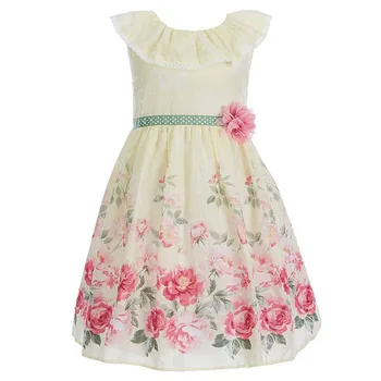 Yatheen/ памук рокля с цветен модел и изгорени ръкави за малки момичета 12 м-6x, детски празнични рокли