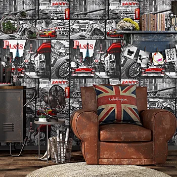 Американски носталгия тапети таван индустриален стил, вестник, плакат тапети персонализирани графити Интернет-бар фон на стената