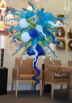 Безплатна Доставка Европейски Стил Ръчно Выдувной Стъклени Полилеи, Осветление в Синьо на цвят, Декорация на Ресторант
