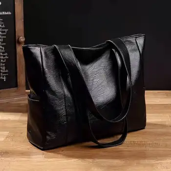 Голяма чанта Дамски 2022 Зима Нова Корейска версия на Прост чанти Голямата Голям Кожена чанта През рамо Чанта Дамска чанта