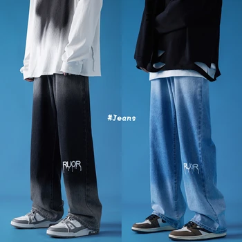 Градиентные Мъжки Дънки Мъжки Панталони Градинска Деним Мешковатая Корейската Мода Мъжките Широки Дънки С Мъжки Оверсайз Тенденция На Мъжки Дънкови Мъжки