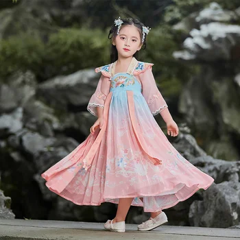 Детски дрехи Hanfu за момичета, Антични облекла Hanfu за момичета, Лятото на 2022, Ново Супер страхотна рокля в стил кънтри
