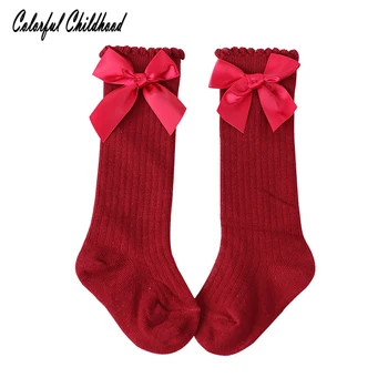 Детски чорапи от 0 до 7 години, Коледни есенни чорапи за малки момичета, дълги чорапи до коляното с лък и панделка, детски гамаши, kniekousen meisje