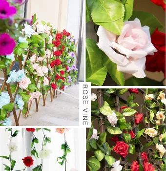 Изкуствени Цветя, Домашен Сватбен Градински Декор Лоза Бръшлян 2,4 М Гирлянда От Листа Рози От Коприна