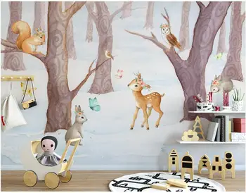 Изработена по поръчка стенопис 3d стенни картини на стената Просто карикатура на животните в гората детска стая начало декор снимка тапети за стени d 3
