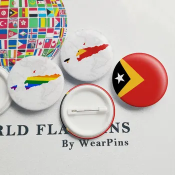 Източен Тимор Флаг Карта Купа Копчета безопасни Игли ЛГБТ Гей Дъгова Гордост Купа Бутони-Икони