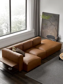 изцяло кожена геометричен диван, на първи етаж, с кът за хол от телешка кожа, благородна скандинавски дизайнер лукс