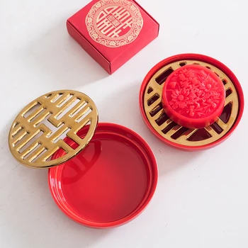 Китайски стил Ярко-червената сватбена препарат за съдове се ожени Сливи препарат за съдове Сватба препарат за съдове двуетажна държач за сапун баня