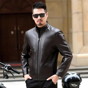 Кожени якета, мъжки 2021 нови есенно-зимни кожени палто с висока яка на средна възраст, когато мотоциклетът облекло, черен, кафяв