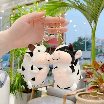 Малко сладко плюшен висулка във формата на крава, чанта за ключове, аксесоари, играчки, черно-бяло петно, сувенир, висулка във формата на крава