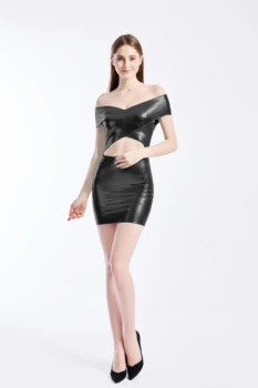 Модерен дамски увита в гърдите преминаващ пъпната връв Бедрата Рокля уличен нощен клуб лъскава метална обтягивающая пола