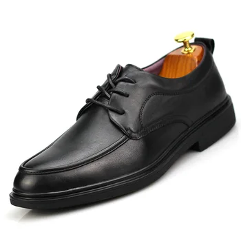 Мъжки дизайнерски обувки в бизнес стил от естествена кожа, дантела, мъжки модел обувки с високо качество, мъжки есенна мъжки обувки в британския стил в ретро стил от телешка кожа