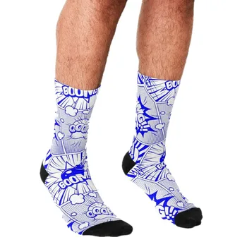 Мъжки забавни чорапи с комиксами в стил Поп-арт, Блу и Бели Чорапи в стил харадзюку, Мъжки Щастливи хип-хоп, Новост, Ежедневни Луди Чорапи за момчета