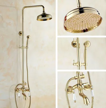 Набор от земните/Ръчни смесители за душ в банята, Златен Месинг Стенен Смесител за баня, Комплект Кранове за студена и топла вода Dgf421
