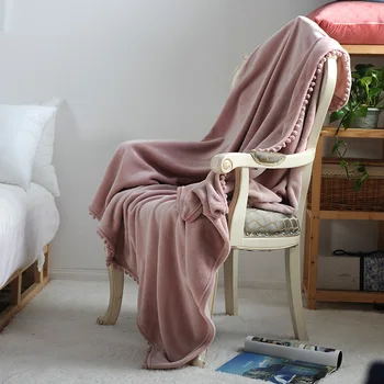 Нов розов руно с пискюли разтегателен кърпа одеало чисто одеяло кърпи за възрастни в едноспален разтегателен диван за носене на едро FG117