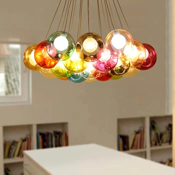 Постмодернистские висящи лампи за дневна, полилей със стъклена топка, в скандинавските осветителни тела, висящи лампи за спалня, led висящи лампи