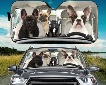 Френски Булдог Семейство на Шофиране на кола козирка, Кучета Авто Козирка, Кола, Авто козирка, Предното стъкло на колата, автоаксесоари, любители на кучета