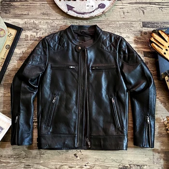 Централният слой и елементи от телешка кожа с шкурка Бекъм предпочита мотоциклетни якета, мъжки къси кожени кожени палта